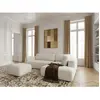 Canapé angle L convertible coffre DENISE tissu texturé avec pouf blanc...