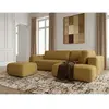 Canapé angle L convertible coffre DENISE tissu texturé avec pouf jaune...