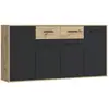 Buffet Pilvi - Style Contemporain - Particules Mélaminé - Décor Chene Et Noir - 4 Portes + 2 Tiroirs - L 162,3 X P 34,2 X H 8