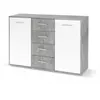 Buffet bas PILVI - 2 portes et 4 tiroirs - Blanc et béton clair - L 12...