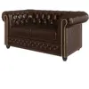 Canapé Chesterfield 2 places en cuir végan, marron