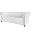 Ensemble de canapés Chesterfield 3+2+1, revêtement en cuir végan blanc