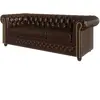 Canapé Chesterfield 3 places en cuir végan, marron