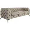 Canapé Chesterfield 3 places en velours, pieds en métal, crème foncée