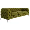 Canapé Chesterfield 3 places en velours avec pieds en métal, olive