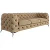 Canapé Chesterfield 3 places en velours avec pieds en métal, beige