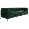 Canapé Chesterfield 3 places en velours, pieds en métal, vert