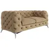 Canapé Chesterfield 2 places en velours avec pieds en métal, beige