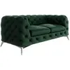 Canapé Chesterfield 2 places en velours, pieds en métal, vert