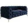 Canapé Chesterfield 2 places en velours, pieds en métal, bleu marine