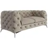 Canapé Chesterfield 2 places en velours avec pieds métal, crème foncée