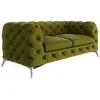 Canapé Chesterfield 2 places en velours avec pieds en métal, olive