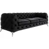 Canapé Chesterfield 3 places en velours avec pieds en métal, noir
