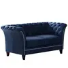 Canapé Chesterfield 2 places en velours, bleu marine