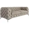 Canapé Chesterfield 3 places en velours pieds en métal, crème foncée
