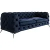 Canapé Chesterfield 3 places en velours pieds en métal, bleu marine