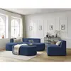 Canapé d'angle fixe modulable ROUSSEAU tissu texturé avec 1 chauffeuse et 1 pouf Bobochic