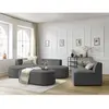 Canapé d'angle fixe modulable ROUSSEAU velours côtelé avec 1 chauffeuse et 1 pouf Bobochic