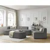 Canapé d'angle fixe modulable ROUSSEAU tissu chiné avec 1 chauffeuse et 1 pouf Bobochic