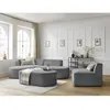 Canapé d'angle fixe modulable ROUSSEAU tissu texturé avec 1 chauffeuse et 1 pouf Bobochic