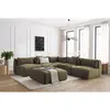 Canapé d'angle fixe modulable JEANNE tissu velours avec 4 chauffeuses, 1 angle et 1 pouf Bobochic