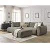 Canapé d'angle L convertible coffre LUCIEN tissu lisse avec pouf taupe...