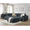 Canapé d'angle L convertible coffre LUCIEN tissu lisse avec pouf bleu ...