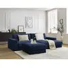 Canapé d'angle fixe LEONARD tissu texturé avec pouf bleu foncé angle ...