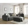 Canapé droit convertible coffre LUCIEN tissu lisse avec pouf Bobochic