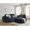 Canapé droit convertible coffre LUCIEN gros côtelé doux avec pouf bleu...