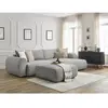 Canapé d'angle convertible coffre LUCIEN tissu lisse avec pouf gris cl...