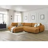 Canapé panoramique convertible coffre LUCIEN tissu lisse avec pouf Bobochic