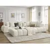 Canapé d'angle fixe EVEREST tissu chiné avec pouf Bobochic