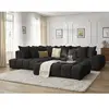 Canapé d'angle fixe EVEREST tissu texturé avec pouf Bobochic