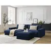 Canapé d'angle fixe compact LEONARD tissu texturé avec pouf bleu foncé...