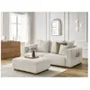 Canapé droit fixe 3 places SIDONIE tissu chiné avec pouf beige   BOBOCHIC