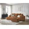 Canapé d'angle convertible coffre ATILLA tissu chiné avec pouf orange ...