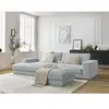 Canapé d'angle fixe compact LEONARD velours côtelé avec pouf gris clai...