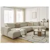 Canapé d'angle panoramique convertible FUJI tissu bouclette beige angl...