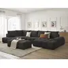 Bobochic canapé panoramique convertible coffre everest tissu texturé avec pouf noir  angle droit EVEREST