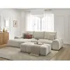 Bobochic canapé d'angle convertible coffre everest tissu texturé avec pouf beige  angle gauche EVEREST
