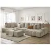 Canapé panoramique convertible coffre EVEREST tissu chiné avec pouf Bobochic