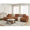 Canapé d'angle L convertible FUJI tissu bouclette avec pouf Bobochic