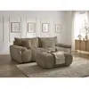 Canapé droit fixe 3 places IVANE tissu texturé avec pouf marron   BOBOCHIC