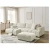 Bobochic canapé d'angle convertible fuji tissu lisse avec pouf beige  angle gauche FUJI