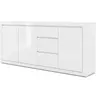 PETITS MEUBLES Commode Como Bianco IV Buffet haut avec 3 étagères et 3 tiroirs Blanc laqué brillant