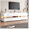 NECHE Meuble tv Blanc Brillant Moderne avec LED,Banc Télé 2 Portes+1 T...