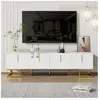 Neche - Meuble tv Moderne avec 4 compartiments de rangement + 4 portes au design unique,Poignées + Pieds dorés,170x40x45.5cm,Blan