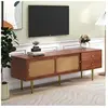 Neche - Meuble tv élégant avec portes en rotin,2 tiroirs+2 portes coulissantes+4 compartiments pour le rangement,160x40x60cm,Co noyer