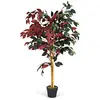 GOPLUS Plante artificielle en pot hauteur 150cm ficus rouge 20 x 20 x 122cm